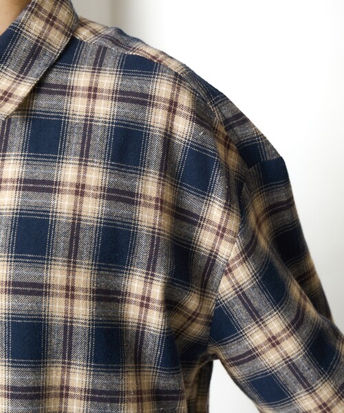 FREAK'S STORE(フリークスストア)の「限定展開 ネル チェック ビックシャツ ワンピース(シャツワンピース・レディース・ネイビー/サックスブルー/グレー/ベージュ/レッド・MEDIUM/SMALL)」の13枚目の写真