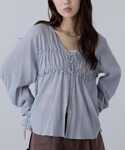 FREE'S MART（フリーズマート）の「◆シャーリング切り替えＶネックブラウス（シャツ/ブラウス・レディース・ブラック/ホワイト/ブラウン/ブルー・FREE）」の16枚目の写真