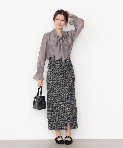 PROPORTION BODY DRESSING（プロポーションボディドレッシング）の「＜ウォッシャブル＞シアーボウタイブラウス / 1215210909（シャツ/ブラウス・レディース・グレー/ピンク/ホワイト系その他・MEDIUM/SMALL）」の5枚目の写真