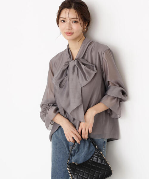 PROPORTION BODY DRESSING（プロポーションボディドレッシング）の「＜ウォッシャブル＞シアーボウタイブラウス / 1215210909（シャツ/ブラウス・レディース・グレー/ピンク/ホワイト系その他・MEDIUM/SMALL）」の7枚目の写真