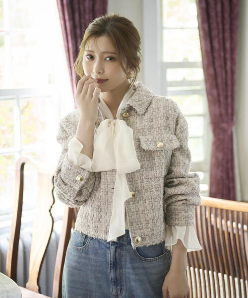 PROPORTION BODY DRESSING（プロポーションボディドレッシング）の「＜ウォッシャブル＞シアーボウタイブラウス / 1215210909（シャツ/ブラウス・レディース・グレー/ピンク/ホワイト系その他・MEDIUM/SMALL）」の2枚目の写真