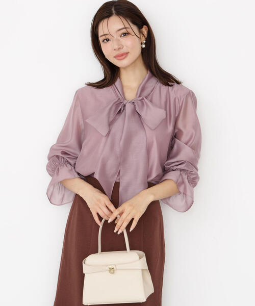 PROPORTION BODY DRESSING（プロポーションボディドレッシング）の「＜ウォッシャブル＞シアーボウタイブラウス / 1215210909（シャツ/ブラウス・レディース・グレー/ピンク/ホワイト系その他・MEDIUM/SMALL）」の3枚目の写真