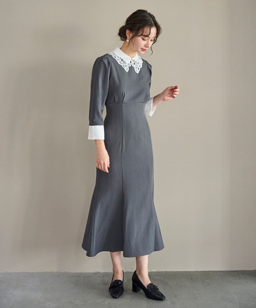 31 Sons de mode（トランテアン　ソン　ドゥ　モード）の「2025秋冬新作 カフス付きマーメイドワンピース（ワンピース・レディース・ベージュ/チャコールグレー・S/M）」の21枚目の写真