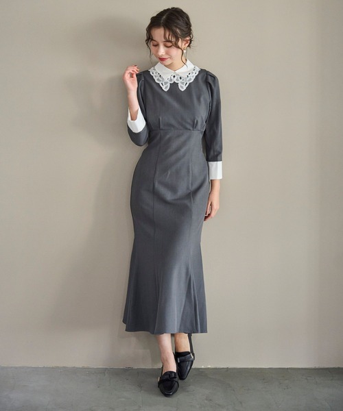 31 Sons de mode（トランテアン　ソン　ドゥ　モード）の「2025秋冬新作 カフス付きマーメイドワンピース（ワンピース・レディース・ベージュ/チャコールグレー・S/M）」の20枚目の写真