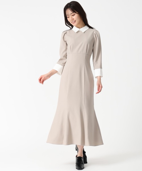 31 Sons de mode（トランテアン　ソン　ドゥ　モード）の「2025秋冬新作 カフス付きマーメイドワンピース（ワンピース・レディース・ベージュ/チャコールグレー・S/M）」の6枚目の写真