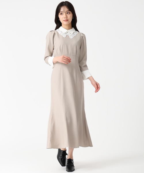 31 Sons de mode（トランテアン　ソン　ドゥ　モード）の「2025秋冬新作 カフス付きマーメイドワンピース（ワンピース・レディース・ベージュ/チャコールグレー・S/M）」の5枚目の写真