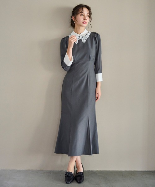 31 Sons de mode（トランテアン　ソン　ドゥ　モード）の「2025秋冬新作 カフス付きマーメイドワンピース（ワンピース・レディース・ベージュ/チャコールグレー・S/M）」の3枚目の写真
