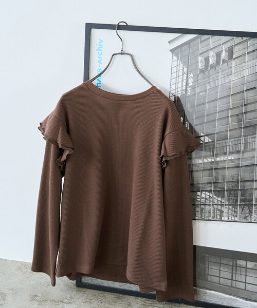 セール】限定展開 ワッフル フリル 袖 ロング スリーブ プルオーバー