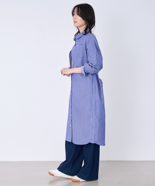 Arnold Palmer（アーノルドパーマー）の「イージーケア ストライプ シャツワンピース（シャツワンピース・レディース・サックスブルー/ブラック/ブルー・M/S/L）」の11枚目の写真