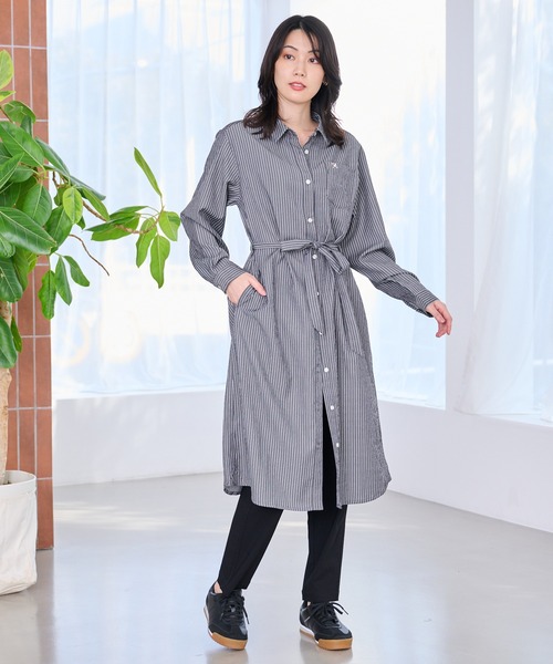 Arnold Palmer（アーノルドパーマー）の「イージーケア ストライプ シャツワンピース（シャツワンピース・レディース・サックスブルー/ブラック/ブルー・M/S/L）」の5枚目の写真