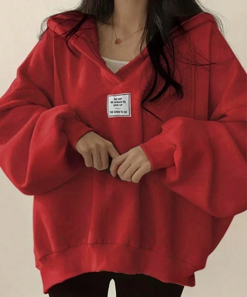 Miniministore(ミニミニストア)の「パーカー フード付きVネックプルオーバー(パーカー・レディース・ブラック/ベージュ/ライトグレー/レッド・FREE)」の4枚目の写真
