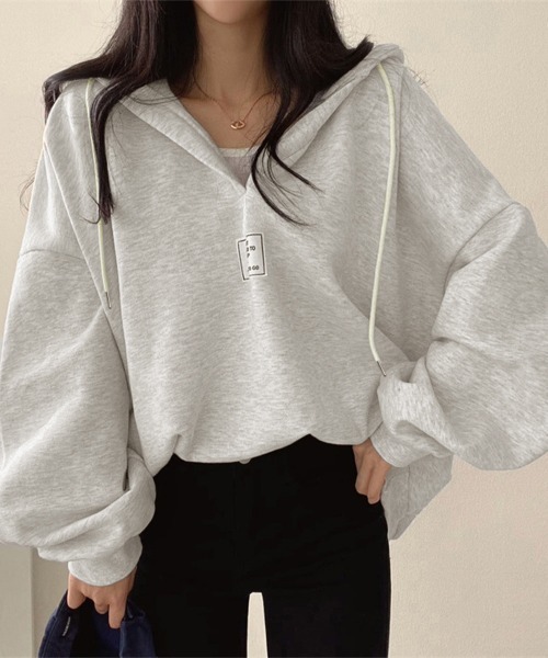 Miniministore(ミニミニストア)の「パーカー フード付きVネックプルオーバー(パーカー・レディース・ブラック/ベージュ/ライトグレー/レッド・FREE)」の3枚目の写真