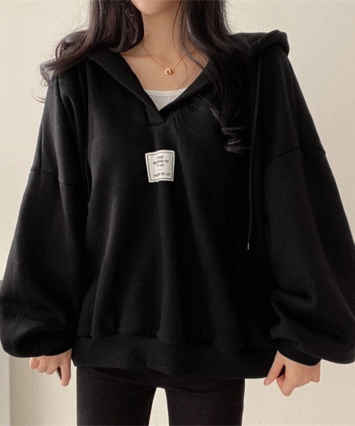 Miniministore(ミニミニストア)の「パーカー フード付きVネックプルオーバー(パーカー・レディース・ブラック/ベージュ/ライトグレー/レッド・FREE)」の5枚目の写真
