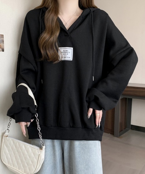 Miniministore(ミニミニストア)の「パーカー フード付きVネックプルオーバー(パーカー・レディース・ブラック/ベージュ/ライトグレー/レッド・FREE)」の7枚目の写真
