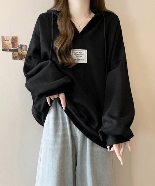 Miniministore(ミニミニストア)の「パーカー フード付きVネックプルオーバー(パーカー・レディース・ブラック/ベージュ/ライトグレー/レッド・FREE)」の8枚目の写真