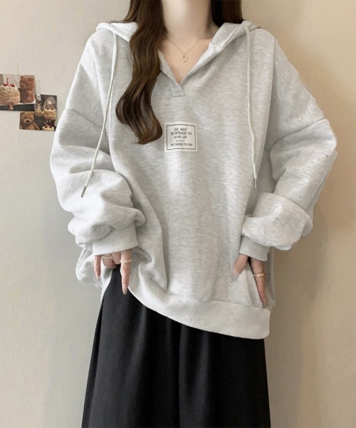 Miniministore(ミニミニストア)の「パーカー フード付きVネックプルオーバー(パーカー・レディース・ブラック/ベージュ/ライトグレー/レッド・FREE)」の11枚目の写真