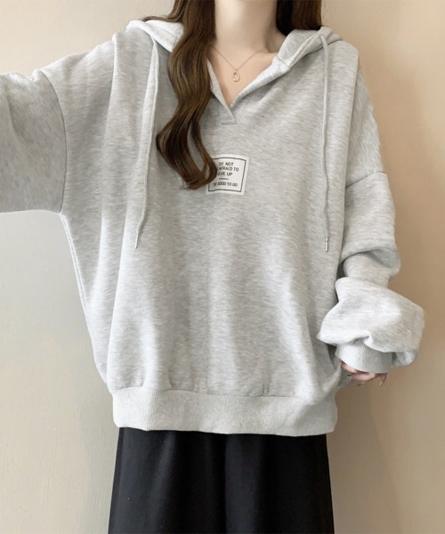Miniministore(ミニミニストア)の「パーカー フード付きVネックプルオーバー(パーカー・レディース・ブラック/ベージュ/ライトグレー/レッド・FREE)」の12枚目の写真