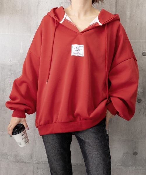 Miniministore(ミニミニストア)の「パーカー フード付きVネックプルオーバー(パーカー・レディース・ブラック/ベージュ/ライトグレー/レッド・FREE)」の15枚目の写真
