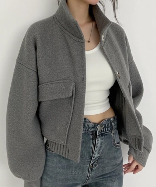 cammie(キャミー)の「ウールタッチボリュームスリーブジャケット(ポンチョ・レディース・アイボリー/グレー/ブラック・L/M)」の3枚目の写真