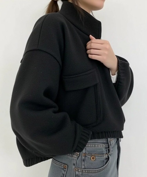 cammie(キャミー)の「ウールタッチボリュームスリーブジャケット(ポンチョ・レディース・アイボリー/グレー/ブラック・L/M)」の9枚目の写真