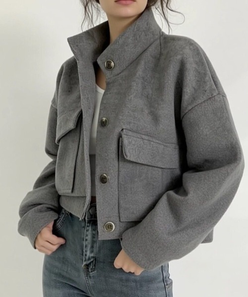 cammie(キャミー)の「ウールタッチボリュームスリーブジャケット(ポンチョ・レディース・アイボリー/グレー/ブラック・L/M)」の14枚目の写真