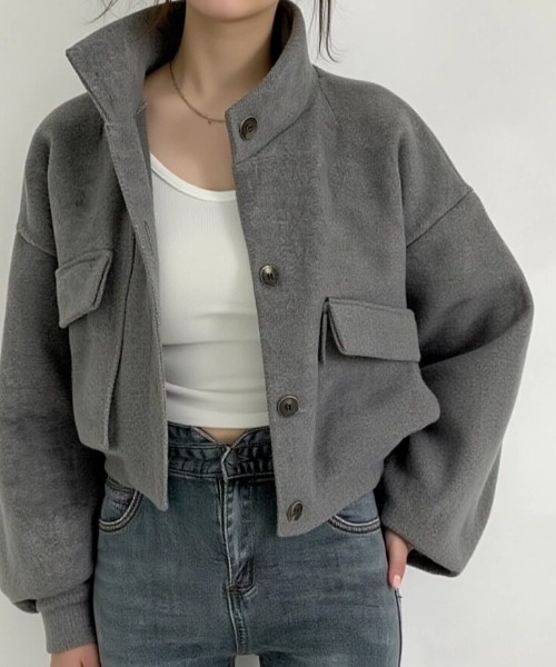 cammie(キャミー)の「ウールタッチボリュームスリーブジャケット(ポンチョ・レディース・アイボリー/グレー/ブラック・L/M)」の16枚目の写真