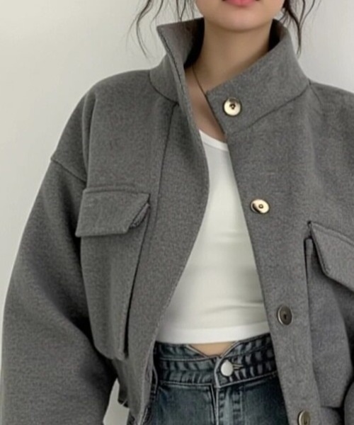 cammie(キャミー)の「ウールタッチボリュームスリーブジャケット(ポンチョ・レディース・アイボリー/グレー/ブラック・L/M)」の13枚目の写真
