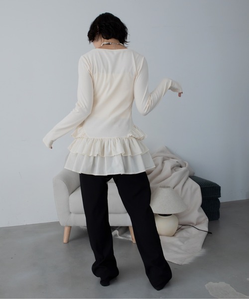 VACANCY(ヴァカンシー)の「フリルドッキングリブトップス(Tシャツ/カットソー・レディース・チャコールグレー/アイボリー/ボルドー・FREE)」の14枚目の写真