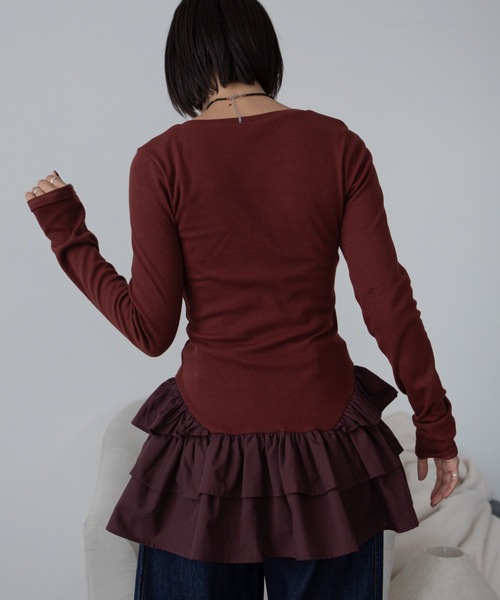 VACANCY(ヴァカンシー)の「フリルドッキングリブトップス(Tシャツ/カットソー・レディース・チャコールグレー/アイボリー/ボルドー・FREE)」の11枚目の写真