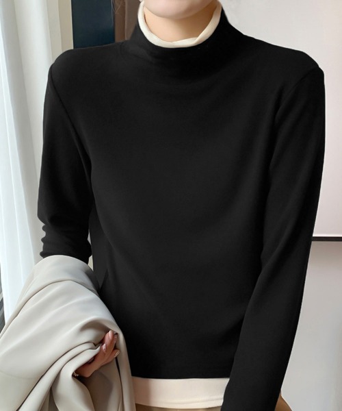 Miniministore(ミニミニストア)の「ハイネックトップス レイヤード風 長袖T(Tシャツ/カットソー・レディース・ブラック/チャコールグレー/ダークグリーン/ブラウン・FREE)」の8枚目の写真