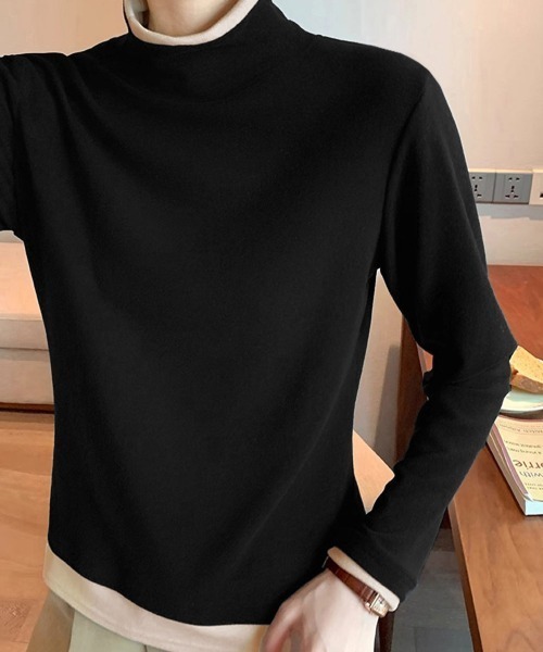 Miniministore(ミニミニストア)の「ハイネックトップス レイヤード風 長袖T(Tシャツ/カットソー・レディース・ブラック/チャコールグレー/ダークグリーン/ブラウン・FREE)」の9枚目の写真