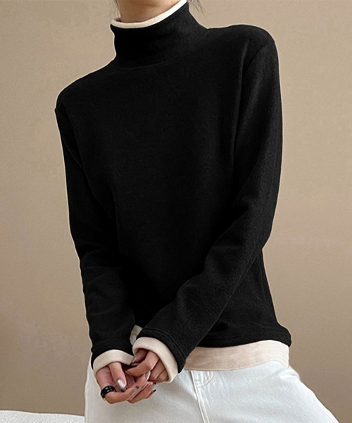 Miniministore(ミニミニストア)の「ハイネックトップス レイヤード風 長袖T(Tシャツ/カットソー・レディース・ブラック/チャコールグレー/ダークグリーン/ブラウン・FREE)」の12枚目の写真