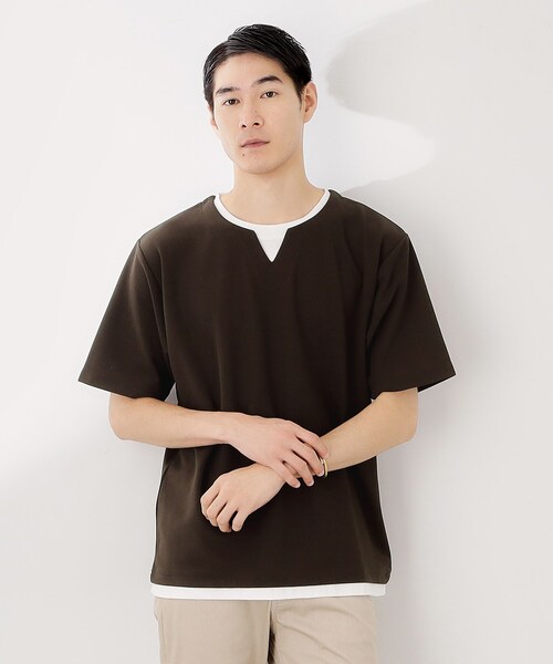 THE SHOP TK (ザ ショップ ティーケー )の「ツイルキーネック半袖Tシャツ(Tシャツ/カットソー・メンズ・ダークブラウン/ボルドー/ナチュラル/ダークグレー・02/03/04)」の3枚目の写真
