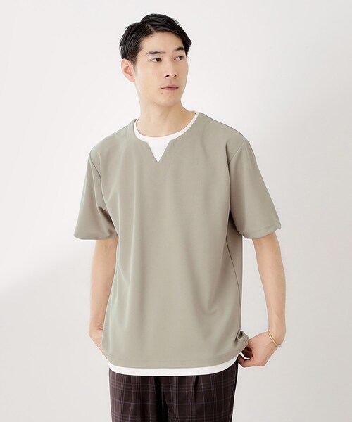 THE SHOP TK (ザ ショップ ティーケー )の「ツイルキーネック半袖Tシャツ(Tシャツ/カットソー・メンズ・ダークブラウン/ボルドー/ナチュラル/ダークグレー・02/03/04)」の4枚目の写真