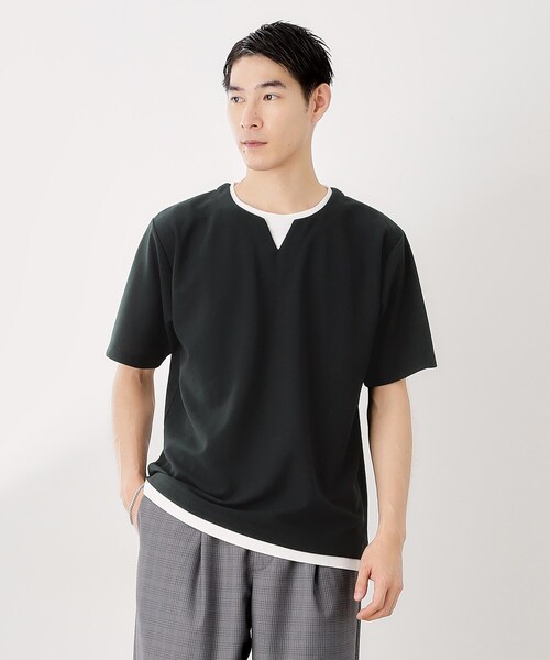 THE SHOP TK (ザ ショップ ティーケー )の「ツイルキーネック半袖Tシャツ(Tシャツ/カットソー・メンズ・ダークブラウン/ボルドー/ナチュラル/ダークグレー・02/03/04)」の1枚目の写真