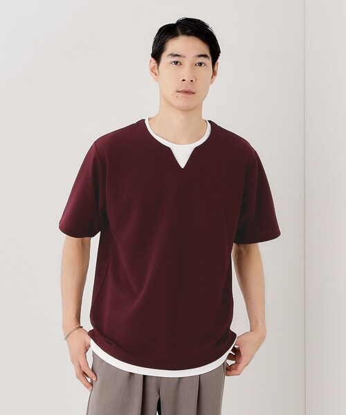 THE SHOP TK (ザ ショップ ティーケー )の「ツイルキーネック半袖Tシャツ(Tシャツ/カットソー・メンズ・ダークブラウン/ボルドー/ナチュラル/ダークグレー・02/03/04)」の2枚目の写真