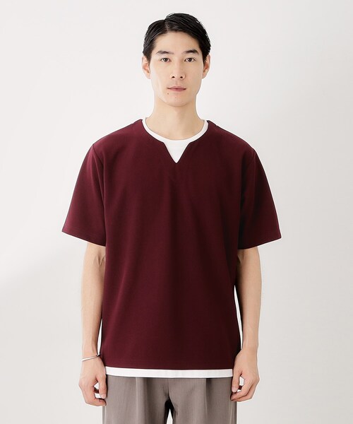 THE SHOP TK (ザ ショップ ティーケー )の「ツイルキーネック半袖Tシャツ(Tシャツ/カットソー・メンズ・ダークブラウン/ボルドー/ナチュラル/ダークグレー・02/03/04)」の21枚目の写真