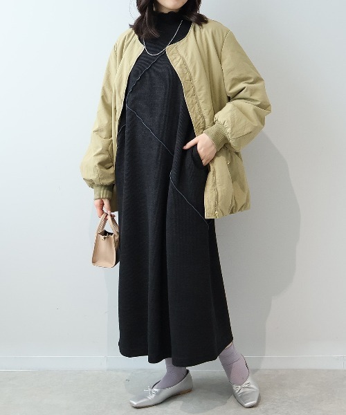 leswel(レスウェル)の「【L~5L 大きいサイズ】ダブルジャージー配色メローワンピース(ワンピース・レディース・ブラック/グレー・L/LL/3L/4L/5L)」の5枚目の写真