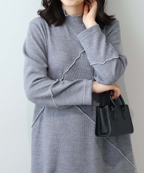 leswel(レスウェル)の「【L~5L 大きいサイズ】ダブルジャージー配色メローワンピース(ワンピース・レディース・ブラック/グレー・L/LL/3L/4L/5L)」の9枚目の写真