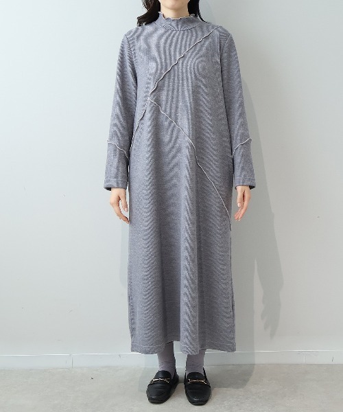 leswel(レスウェル)の「【L~5L 大きいサイズ】ダブルジャージー配色メローワンピース(ワンピース・レディース・ブラック/グレー・L/LL/3L/4L/5L)」の10枚目の写真