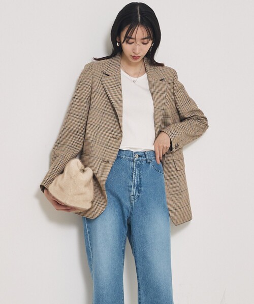 qualite（カリテ）の「【セットアップ対応】TWツイルチェックテーラードJK（テーラードジャケット・レディース・ベージュ・38/36）」の6枚目の写真