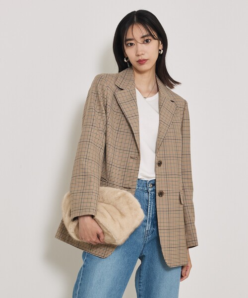 qualite（カリテ）の「【セットアップ対応】TWツイルチェックテーラードJK（テーラードジャケット・レディース・ベージュ・38/36）」の7枚目の写真