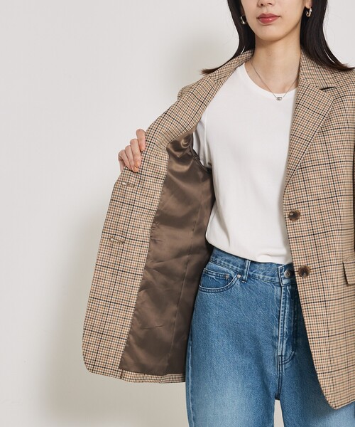 qualite（カリテ）の「【セットアップ対応】TWツイルチェックテーラードJK（テーラードジャケット・レディース・ベージュ・38/36）」の15枚目の写真