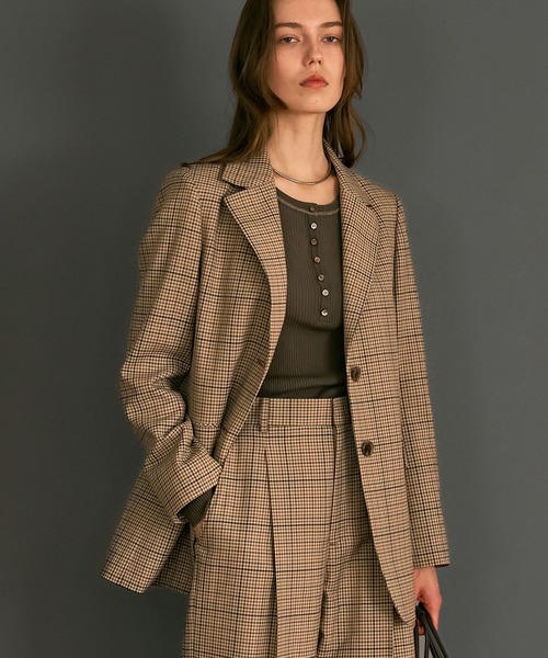 qualite（カリテ）の「【セットアップ対応】TWツイルチェックテーラードJK（テーラードジャケット・レディース・ベージュ・38/36）」の21枚目の写真