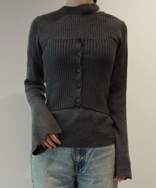 MANOF(マノフ)の「MANOF BUSTIER SET RIB KNIT(ニット/セーター・レディース・ベージュ/グレー・FREE)」の2枚目の写真
