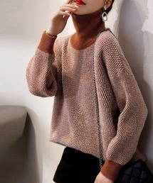 レディース 長袖ニュアンスっぽバイカラータートルネックシャギーニット