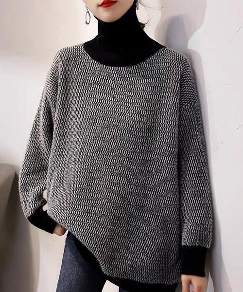 DAY CLOSET(デイ クローゼット)の「レディース 長袖ニュアンスっぽバイカラータートルネックシャギーニット(ニット/セーター・レディース・ブラウン/ブラック/カーキ・FREE)」の2枚目の写真