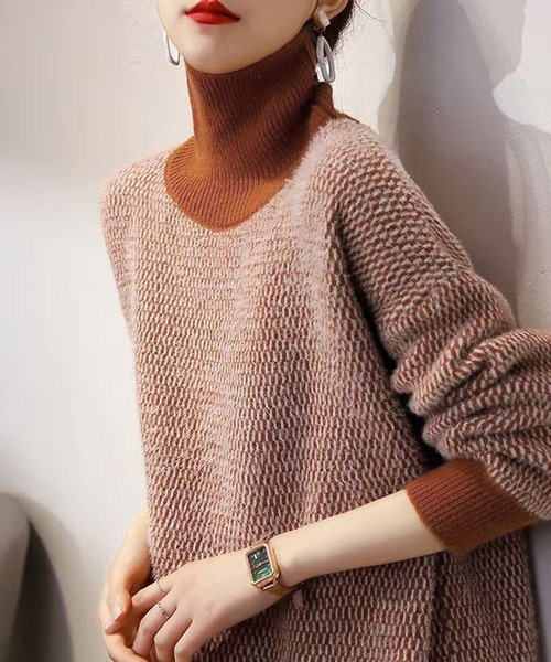 DAY CLOSET(デイ クローゼット)の「レディース 長袖ニュアンスっぽバイカラータートルネックシャギーニット(ニット/セーター・レディース・ブラウン/ブラック/カーキ・FREE)」の6枚目の写真