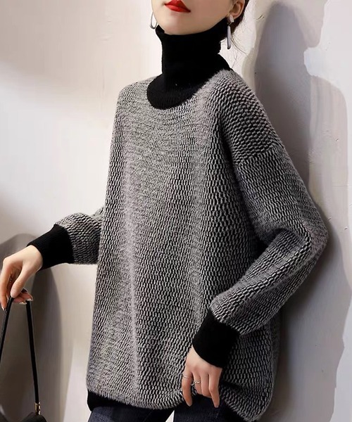 DAY CLOSET(デイ クローゼット)の「レディース 長袖ニュアンスっぽバイカラータートルネックシャギーニット(ニット/セーター・レディース・ブラウン/ブラック/カーキ・FREE)」の5枚目の写真