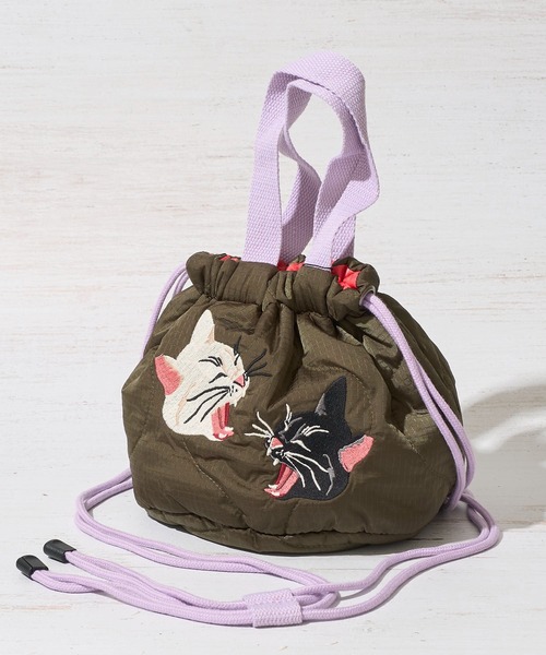 HOUSTON(ヒューストン)の「【HOUSTON / ヒューストン】SATIN MARKET BAG / キルティング巾着バッグ(ショルダーバッグ・レディース・ブルー/オリーブドラブ/ピンク・FREE)」の1枚目の写真
